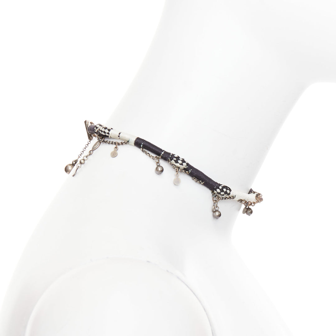 SAINT LAURENT black white braided tribal ball charms choker necklace