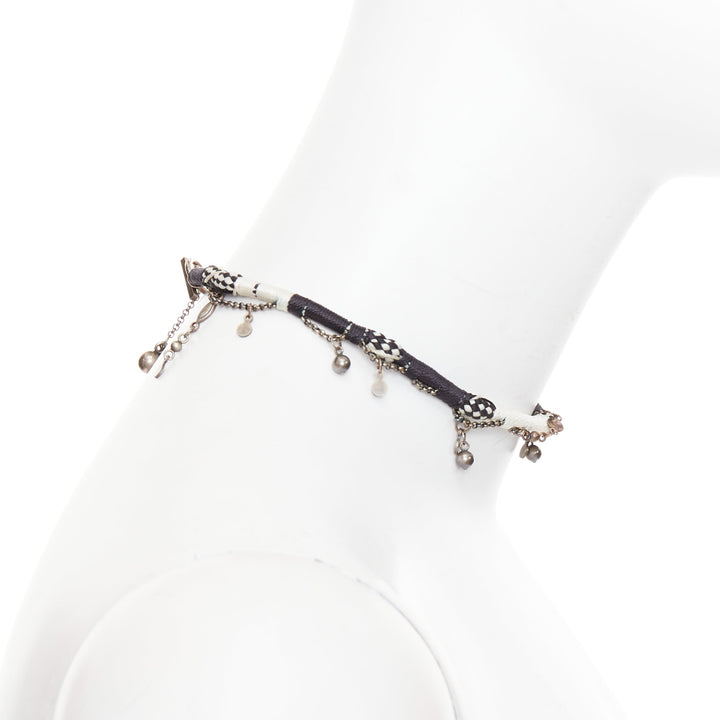 SAINT LAURENT black white braided tribal ball charms choker necklace