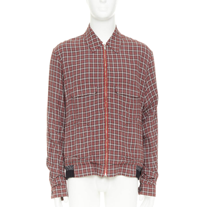 UNDERCOVER red green grey plaid check wool rib zip bomber shirt JP4 XL