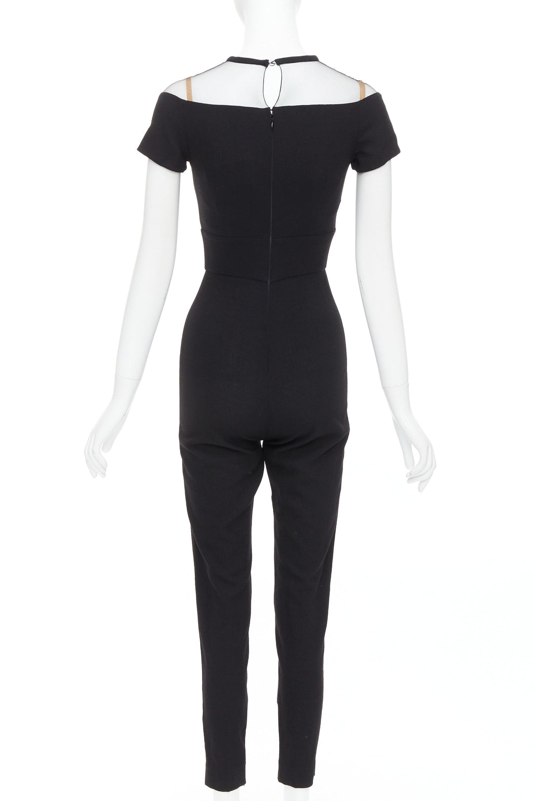 LA PERLA black crepe wool blend sheer plunge jumpsuit IT36D S