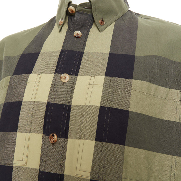BURBERRY Travis military green black oversized vintage House Check boxy shirt M