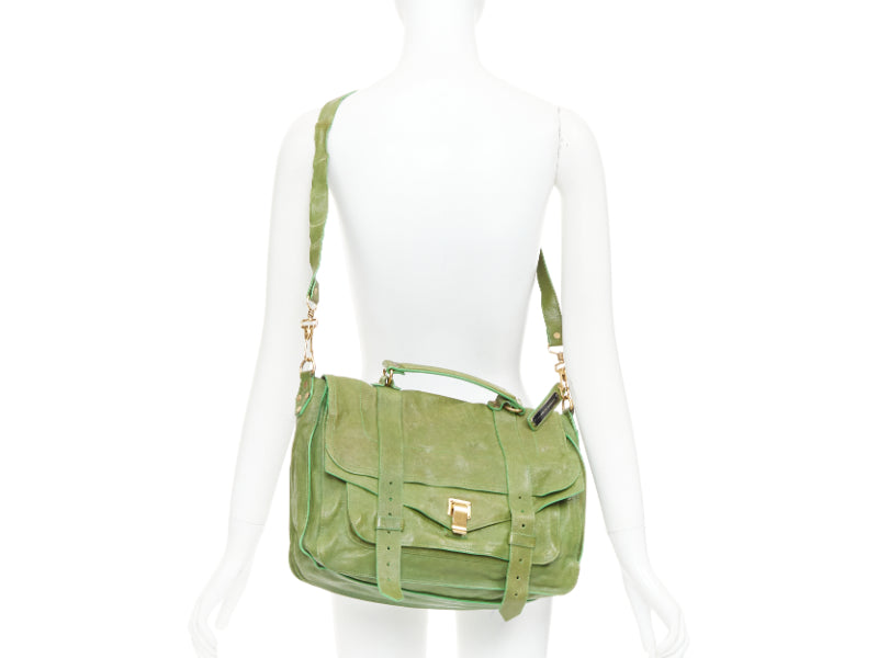 PROENZA SCHOULER PS1 moss green leather gold hardware satchel crossbody bag