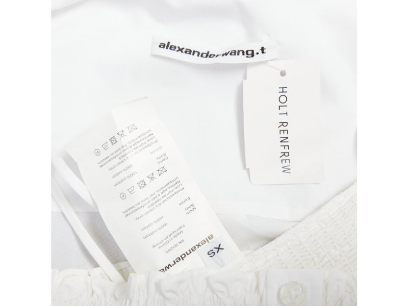 T ALEXANDER WANG white cotton smocked tube oversized crop shirt set S