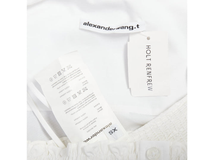 T ALEXANDER WANG white cotton smocked tube oversized crop shirt set S