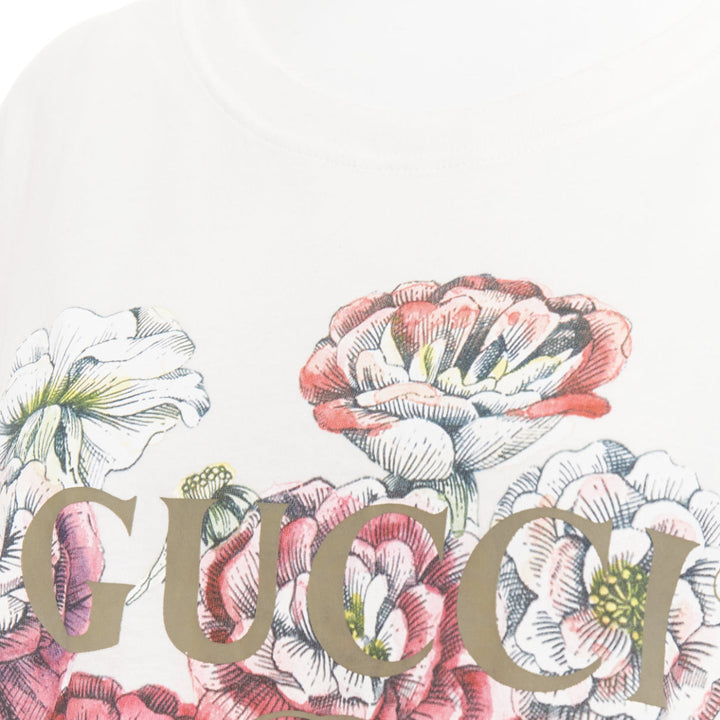 GUCCI Alessandro Michele white floral bloom vintage logo green red web tshirt XS