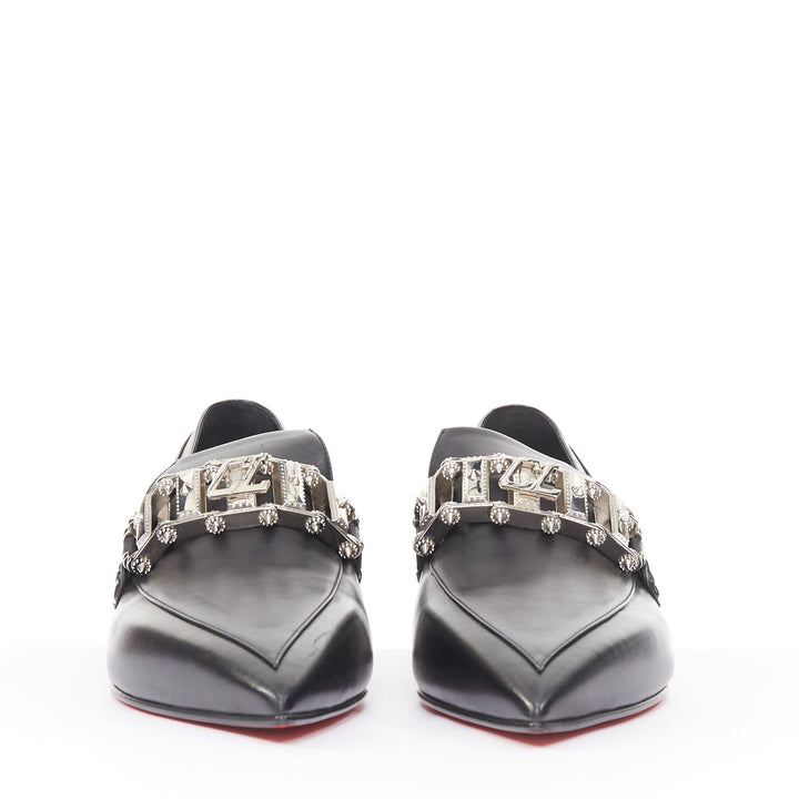 CHRISTIAN LOUBOUTIN Aiguilou 30 black calf leather strass spike loafer EU44 US11
