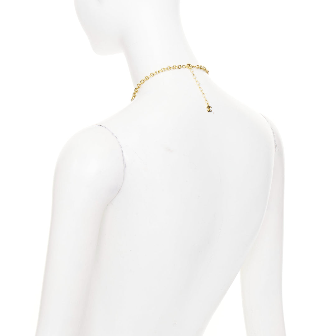 CHANEL L22A Gropoix Cabochon Resin Byzantine Cross CC logo pendant long necklace