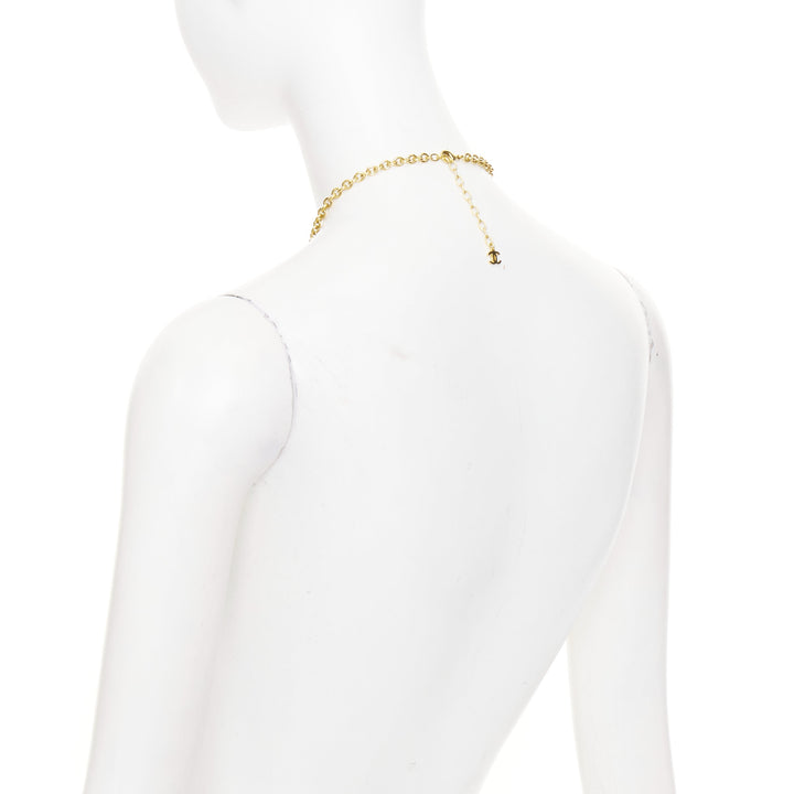 CHANEL L22A Gropoix Cabochon Resin Byzantine Cross CC logo pendant long necklace