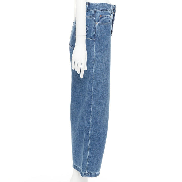 CHRISTIAN DIOR blue washed darted pockets wide mid waist cropped jeans