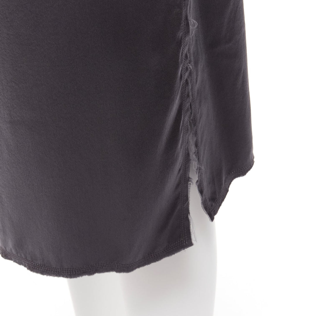 LANVIN 2004 100% silk grey raw edge fabric button low waist midi skirt  FR38 M