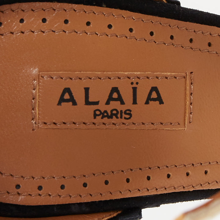 ALAIA 2012 black suede studded zig zag diamond cutout platform sandals EU35
