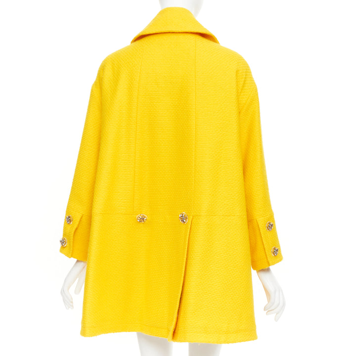 CHANEL 14A Supermarket Runway yellow wool tweed lining swing pea coat FR36 S