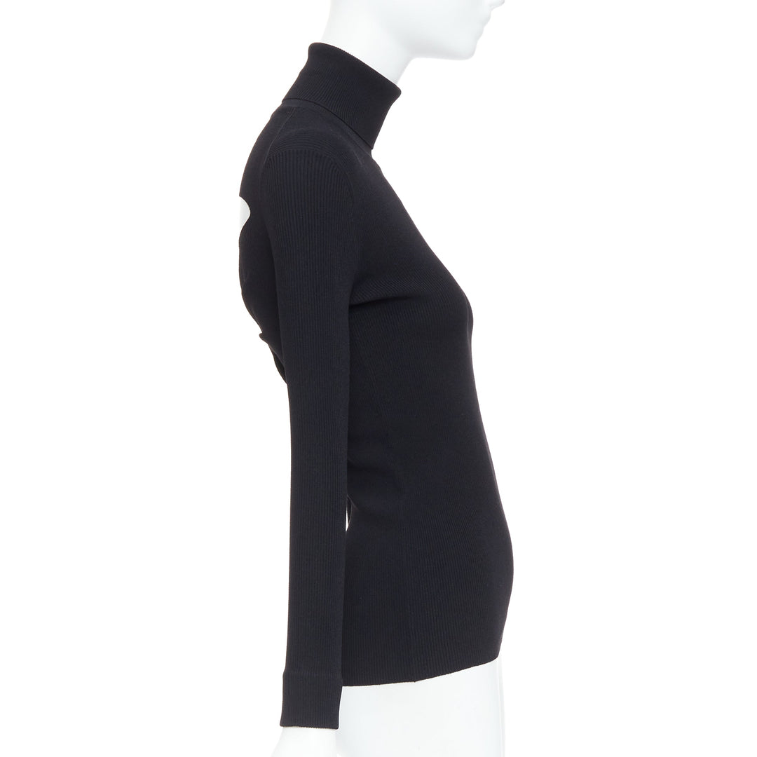 JIL SANDER black open back silver bar ruched turtleneck top FR36 S