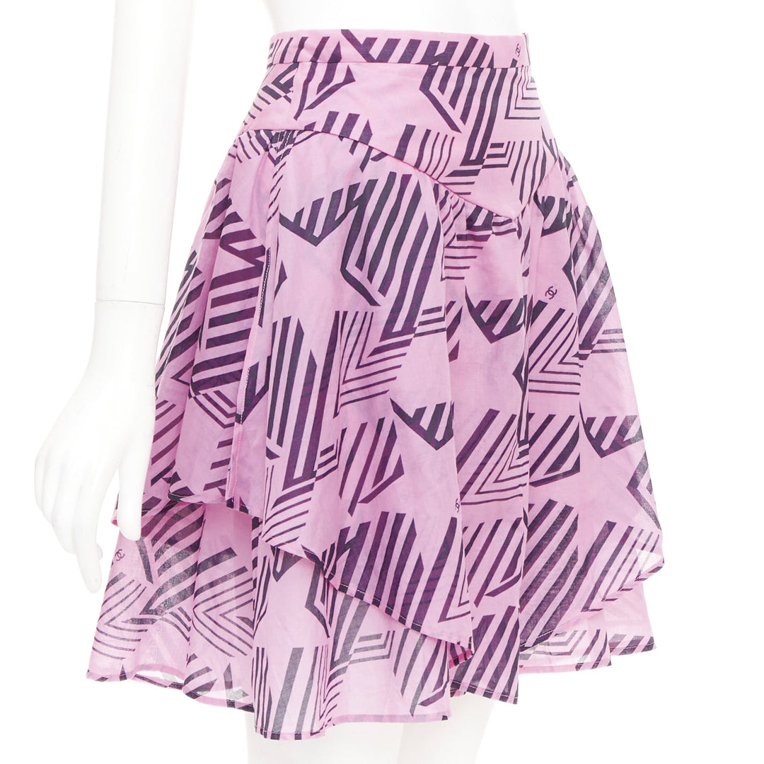 CHANEL 2023 Coco Beach pink cc interlocking geometric star graphic skirt FR34