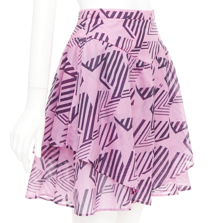 CHANEL 2023 Coco Beach pink cc interlocking geometric star graphic skirt FR34
