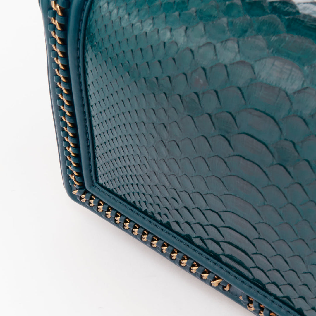 CHANEL Le Boy 25 petrol blue exotic python leather antique gold crossbody bag