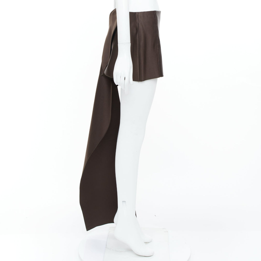 PRADA 2022 Runway brown silk satin origami trail train mini skirt IT40 S