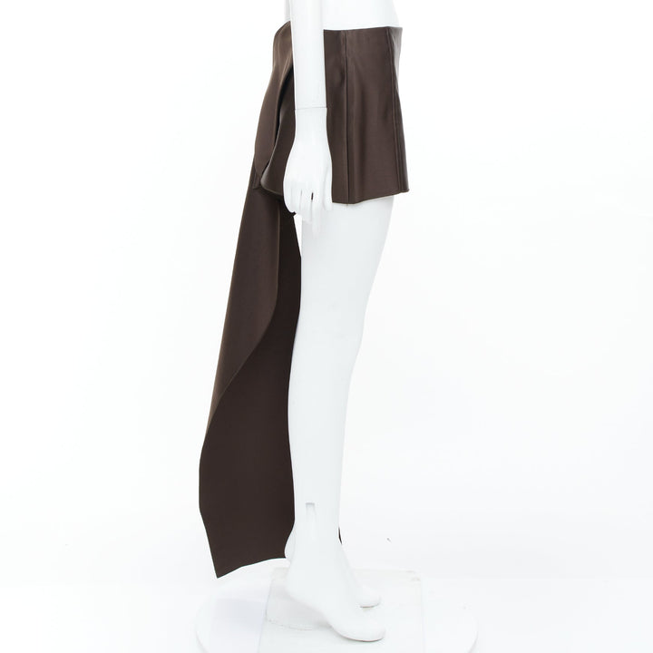 PRADA 2022 Runway brown silk satin origami trail train mini skirt IT40 S