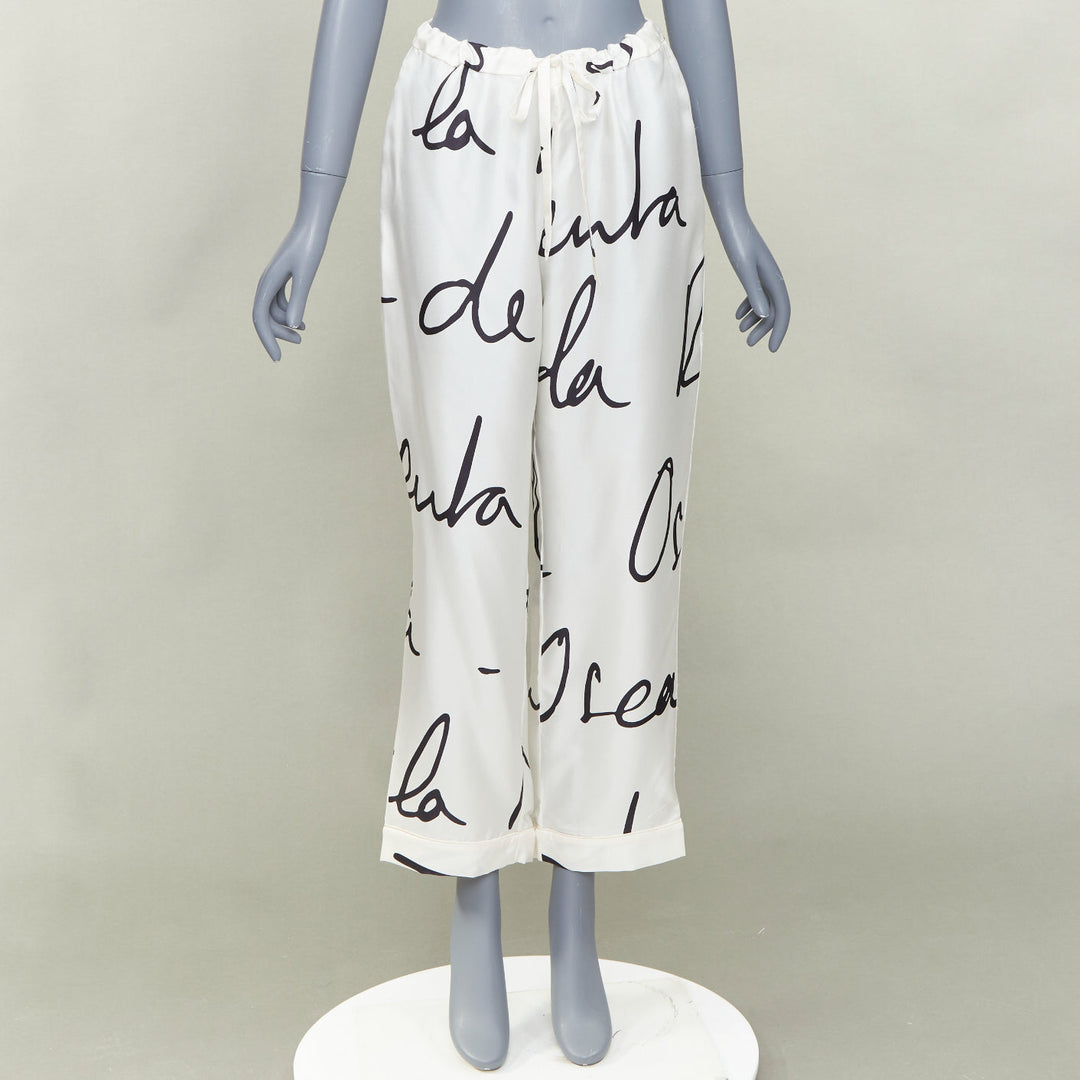 OSCAR DE LA RENTA 2021 100% silk white black graffiti tapered pants XS
