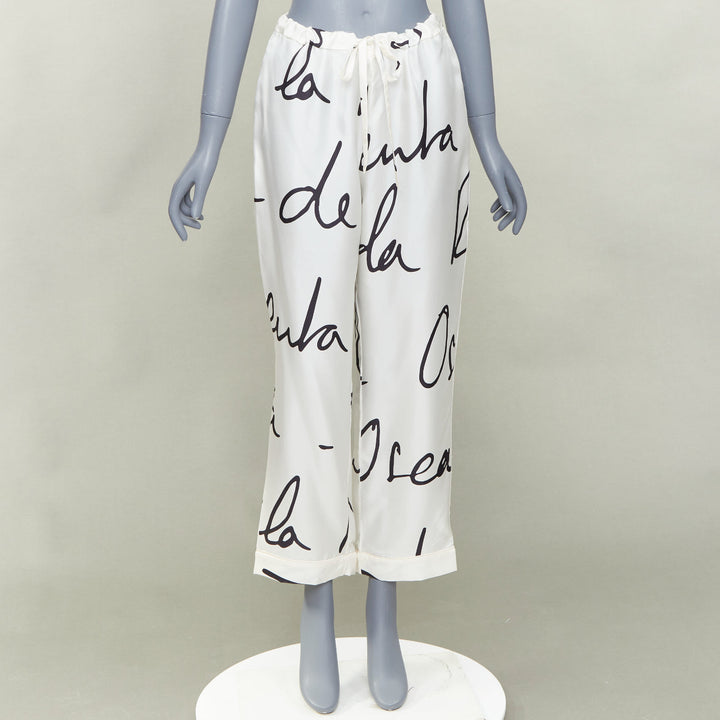 OSCAR DE LA RENTA 2021 100% silk white black graffiti tapered pants XS