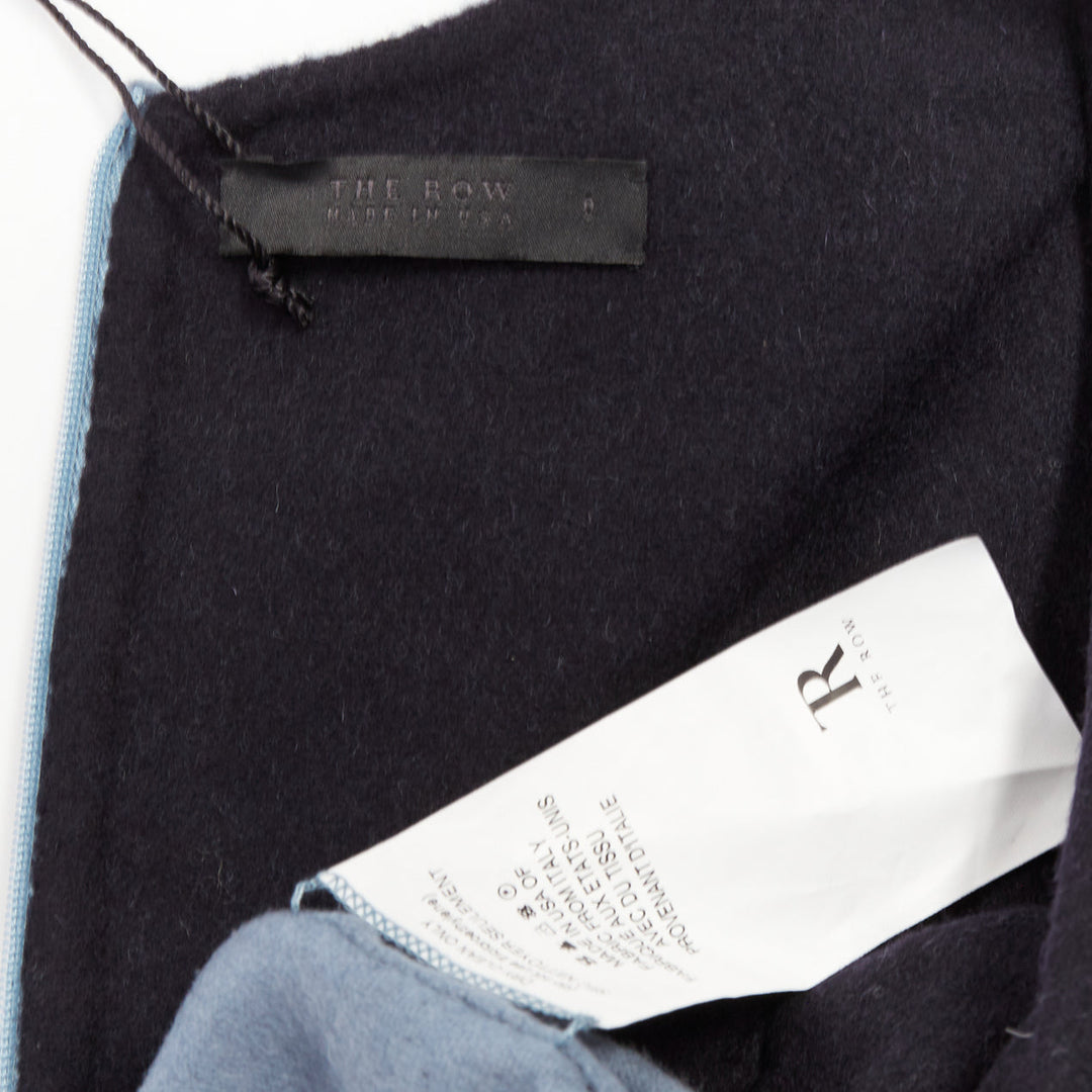 THE ROW bicolor blue black wool cashmere crew neck half sleeve top US0 XS