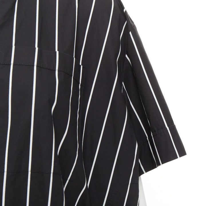 BALENCIAGA 2016 Demna black pinstripe cotton asymmetric shirt dress FR36 S