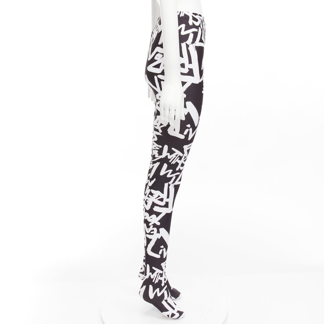 COMME DES GARCONS 2021 black white free graffiti skinny leggings XS