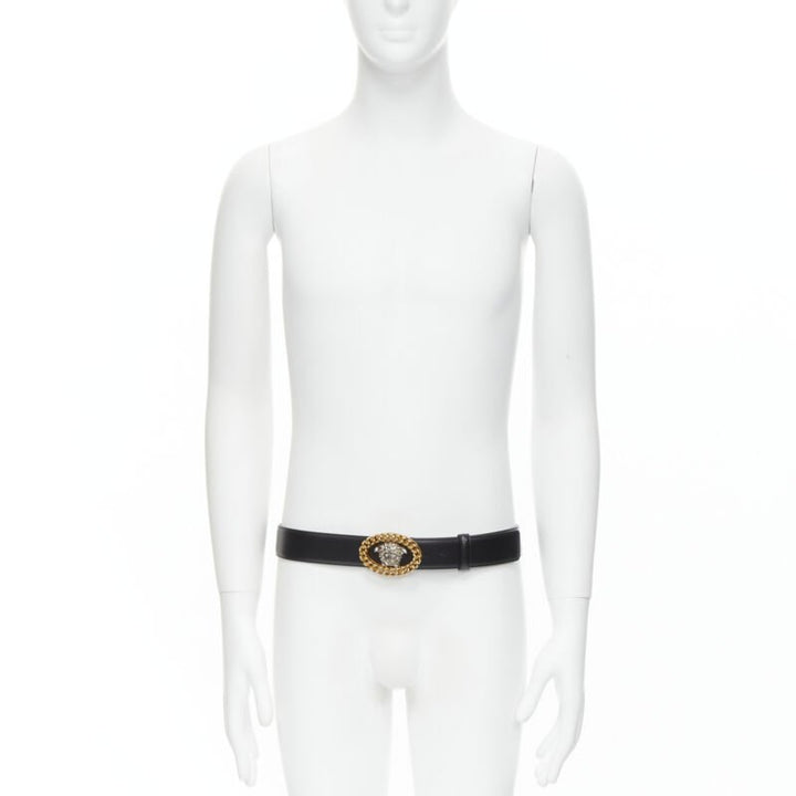 VERSACE Runway Medusa gold chain silver buckle leather belt 110cm 42-46"