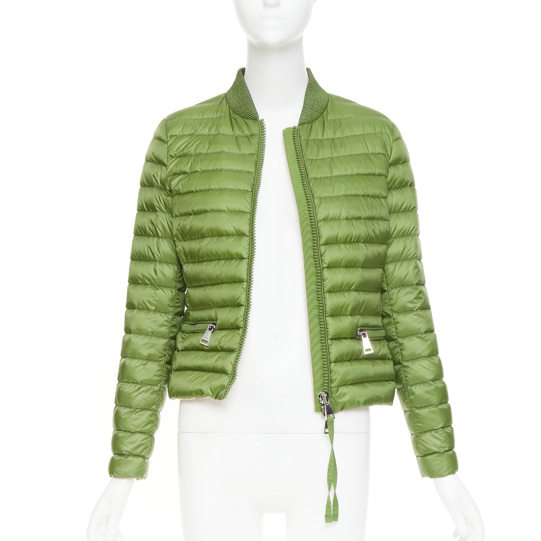 MONCLER Blen Giubotto green horizontal down quilted zip up jacket Sz.1 S