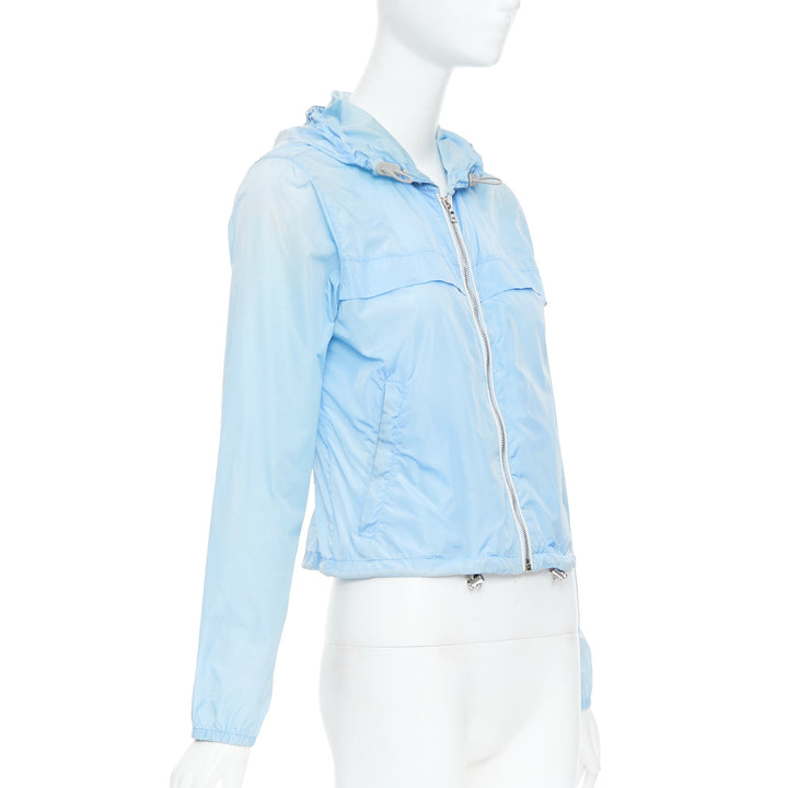 PRADA 29H135 sky blue nylon white logo arm cropped jacket IT40 S