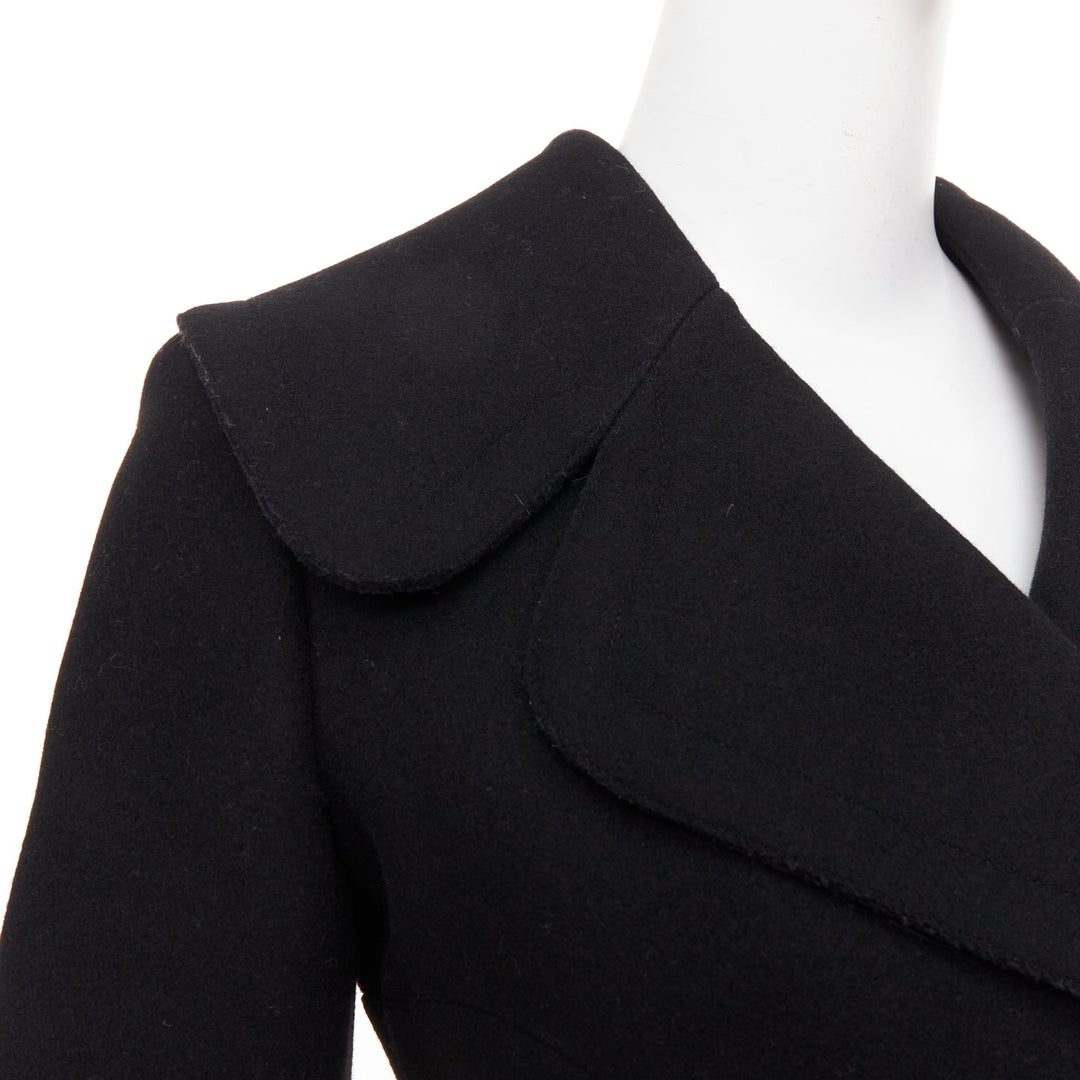 ALAIA black wool felt double breasted fit flared structured coat dress FR38 M