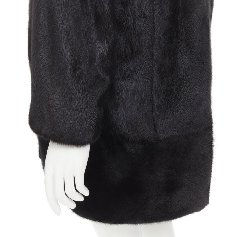 ISLA black fur long sleeve snap button hooded jacket IT42