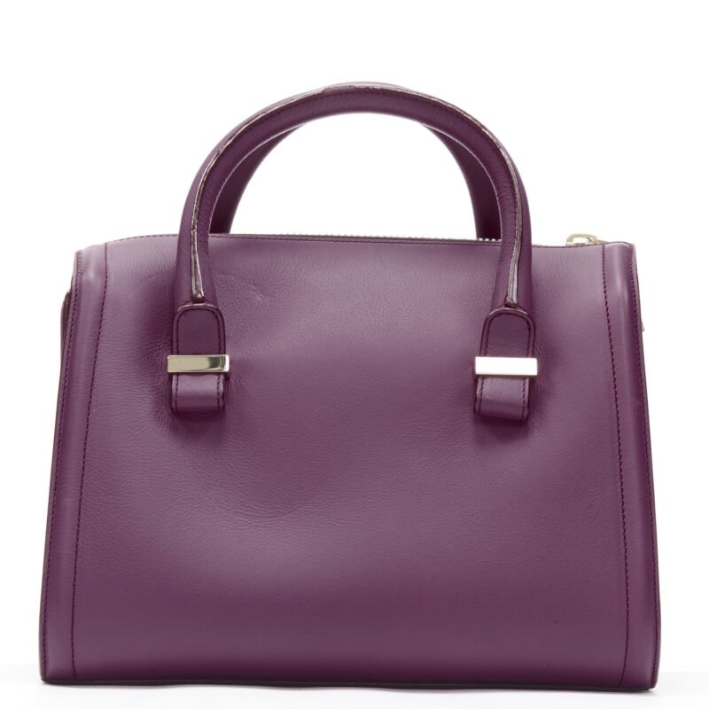 VICTORIA BECKHAM Seven purple leather rolled handle structured bowling bag