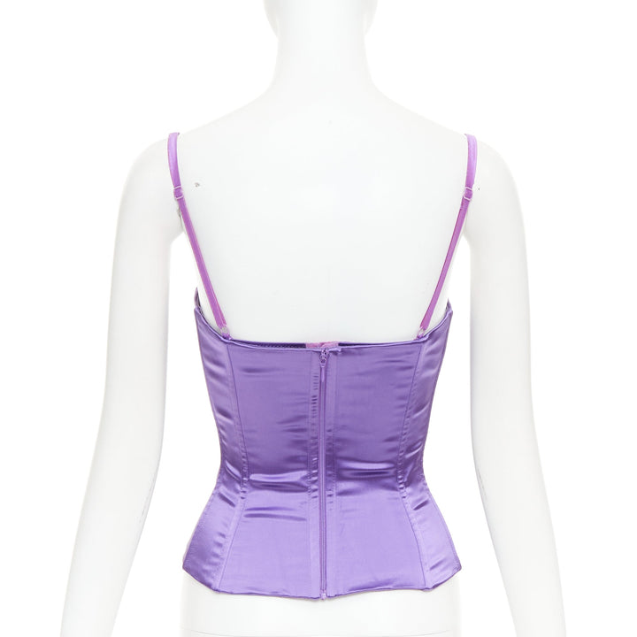 DOLCE GABBANA purple satin boned fitted spaghetti strap corset top IT40 S