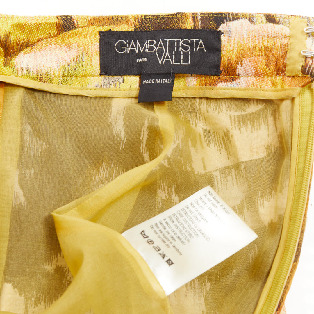 GIAMBATTISTA VALLI gold yellow floral jacquard high waist skirt IT40 XS
