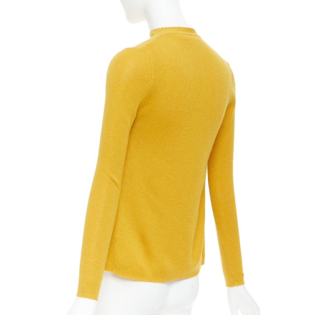 PRADA Vintage  yellow cashmere silk high neck vest cardigan sweater set IT42 M