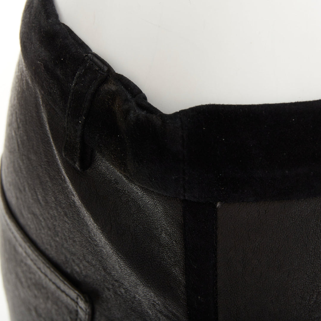 ISABEL MARANT black lambskin leather suede trim mid rise skinny pants FR36 S