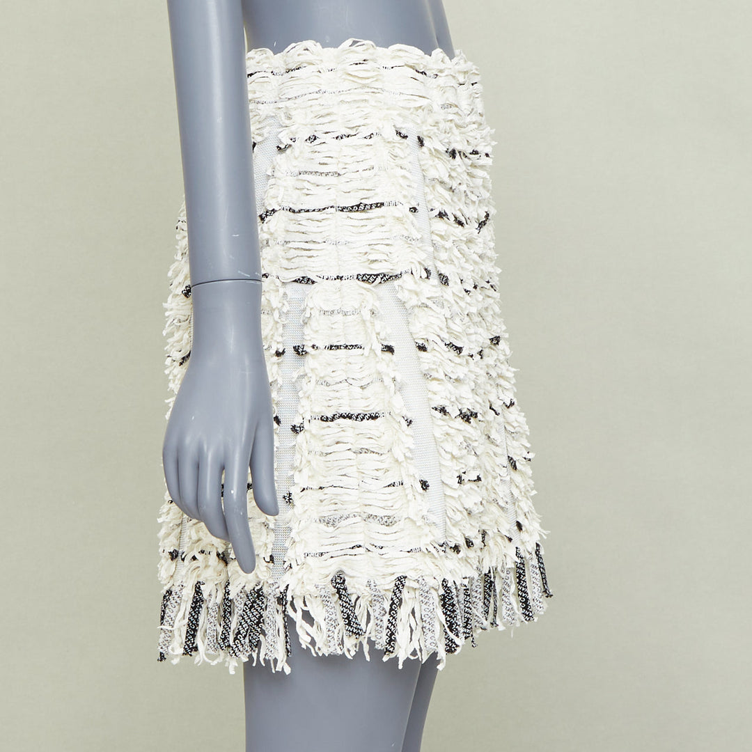 CHANEL 18P Runway cream black logo print tweed A-line skirt FR38 M