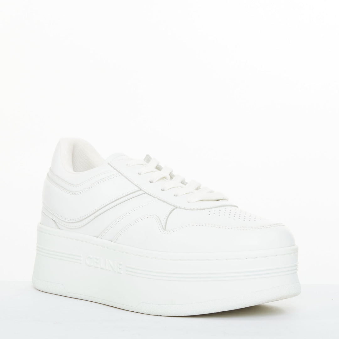 CELINE 2021 Block optic white calfskin leather wedge platform low sneakers EU38