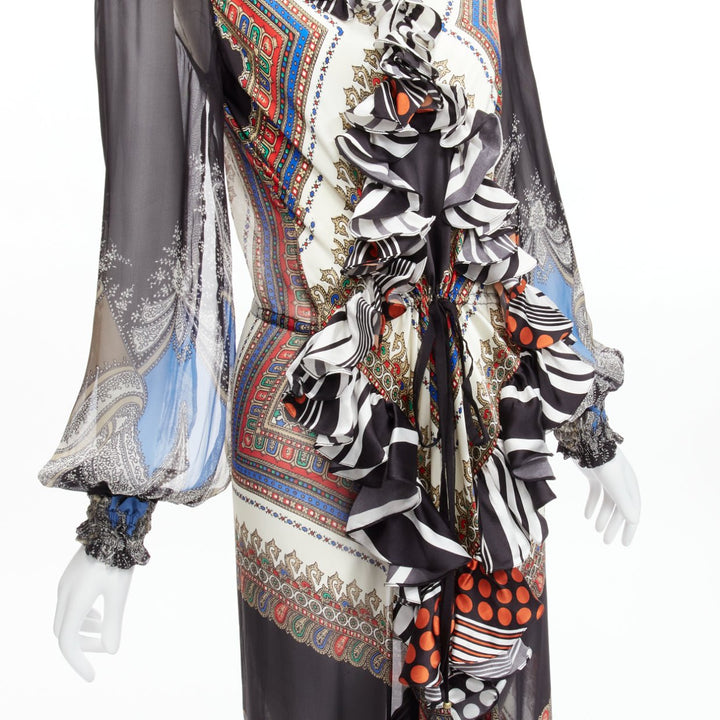 GIVENCHY RICCARDO TISCI 2013 Runway mixed bandana sheer ruffle gown dress FR38 M