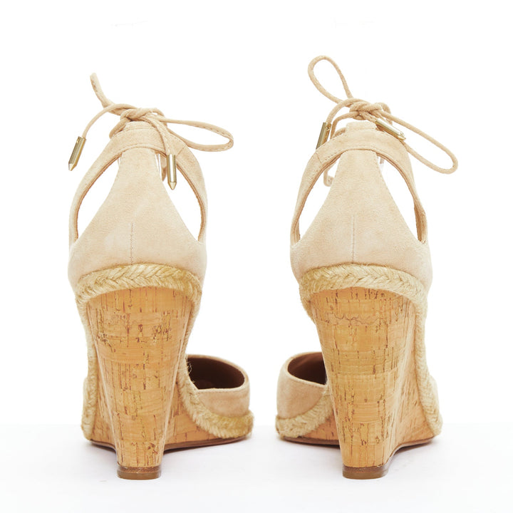 AQUAZZURA Karlie nude suede jute cork wedge pumps EU39