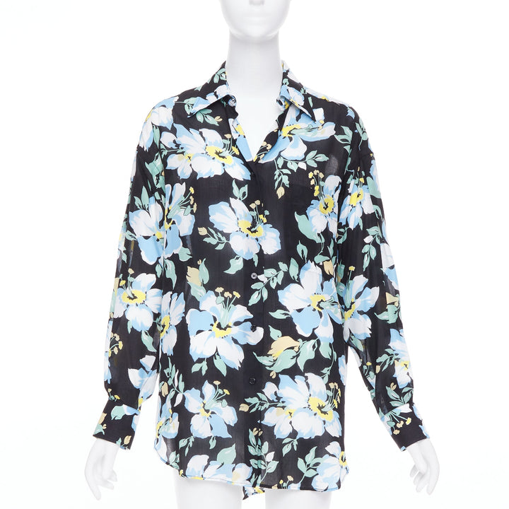 TOM FORD blue yellow black floral print lyocell button up relaxed shirt IT38 XS