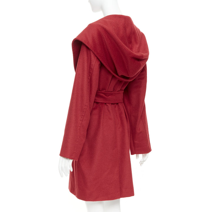 MAX MARA Rialto 100% camel hair red pocketed belted wrap robe coat IT44 L