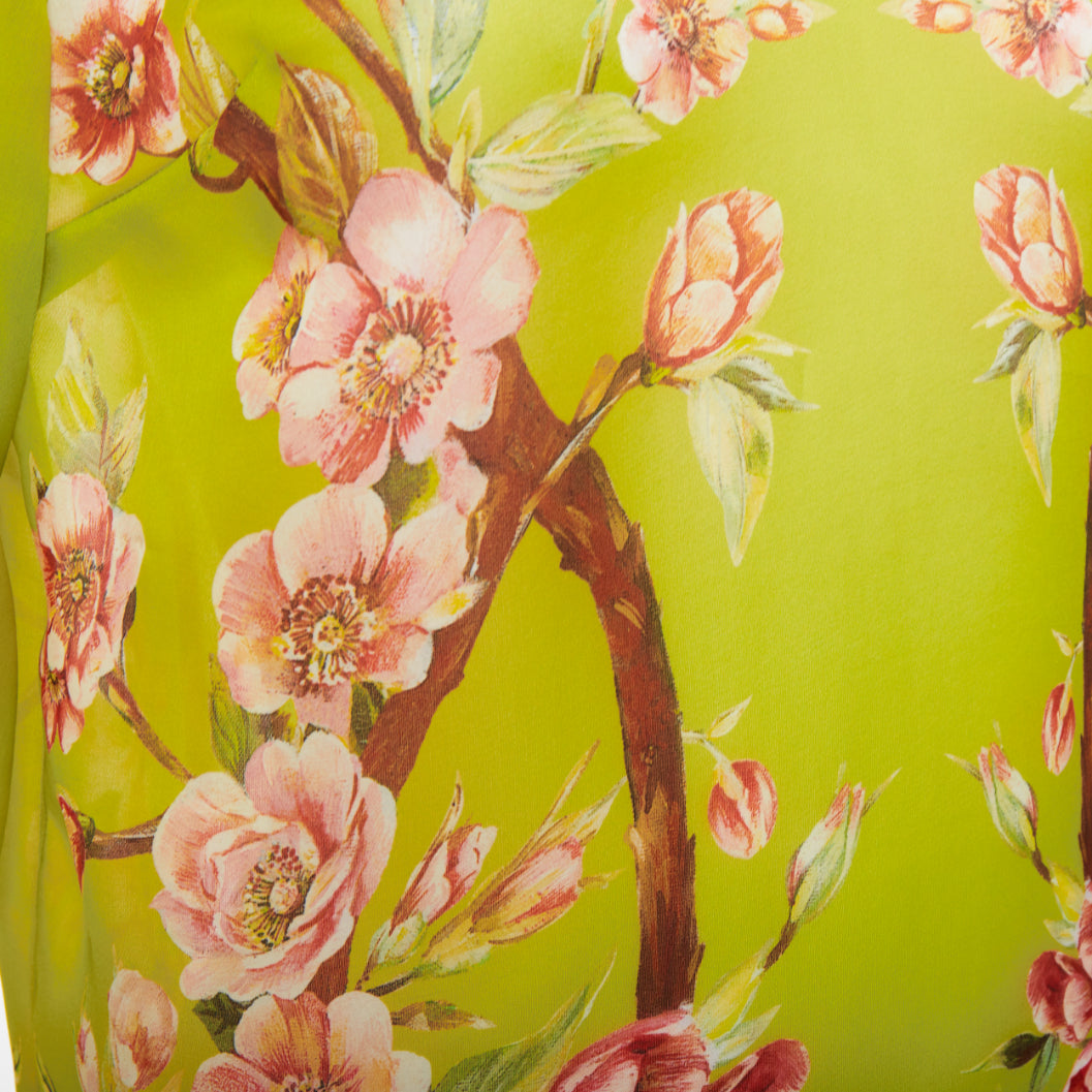 DOLCE GABBANA 100% silk green pink blossom print half sleeve blouse IT40 S