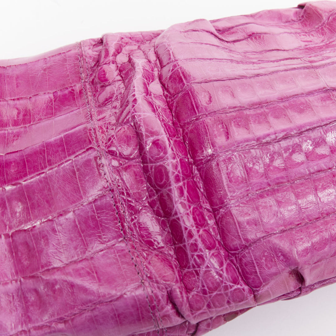 NANCY GONZALEZ magenta purple scaled leather pleated magnet long clutch bag