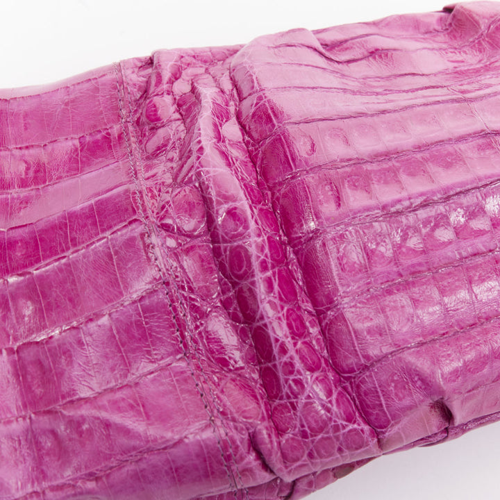NANCY GONZALEZ magenta purple scaled leather pleated magnet long clutch bag
