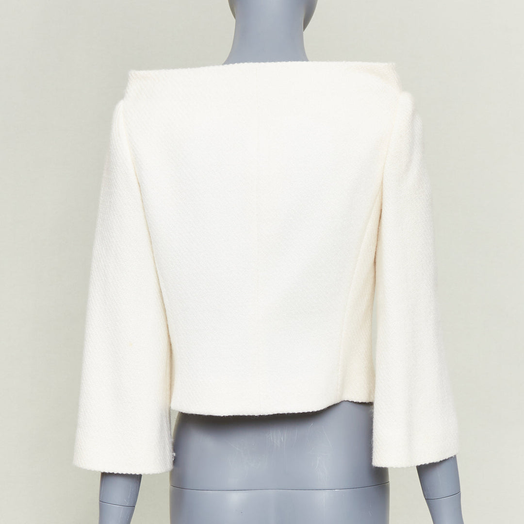 VERONIQUE LEROY 2015 cream textured wool boucle cropped blazer jacket FR36 S