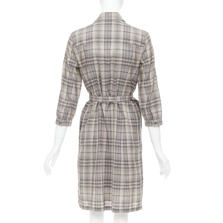 BURBERRY House Check beige cotton cowhide belted shirt dress IT38 XS