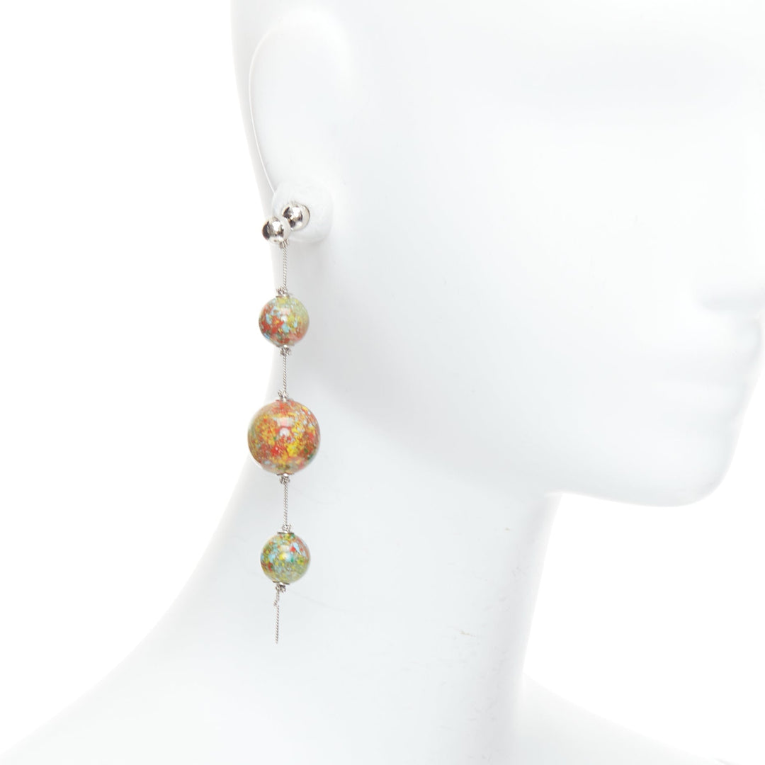 BURBERRY green red marble pearls trio ball drop pin earrings Pair