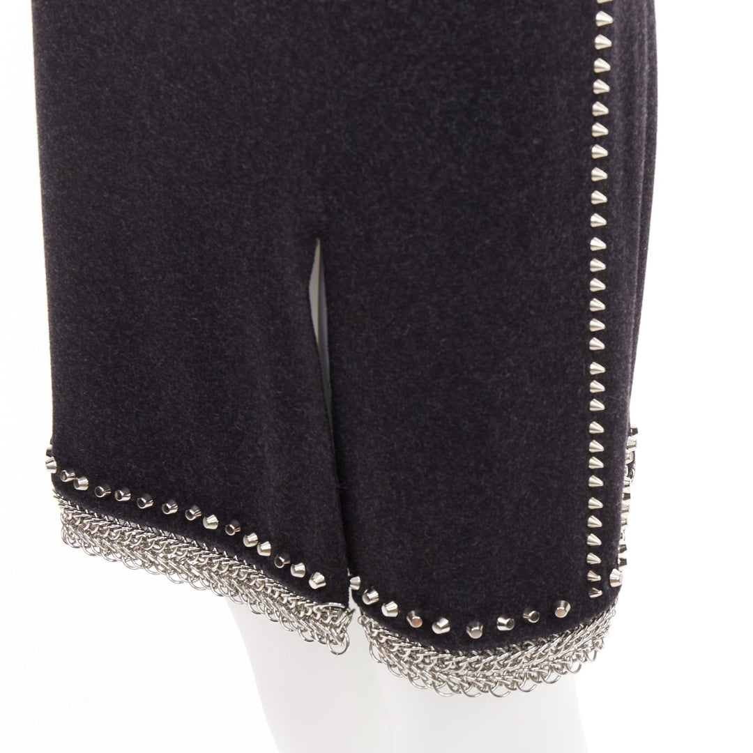 rare MIU MIU 2021 Runway charcoal wool crystal stud chainmail slip dress IT38 XS